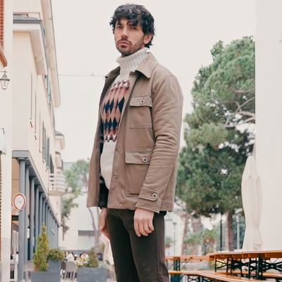 Giubbino uomo in cotone con interno Tartan abbinato misto lana